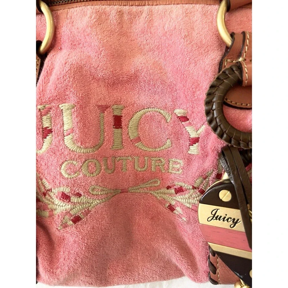 Vintage Pink Juicy Couture Tote Bag Purse Handbag Daydreamer Terry Cloth Heart